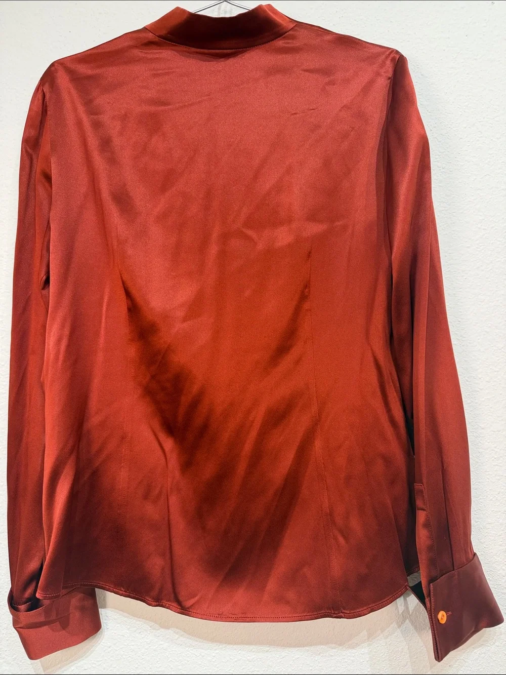 Lafayette 148 New York NWOT 100% Silk Rust Satin Blouse Luxe Minimalist - Picture 3 of 8